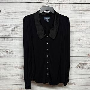 Modcloth Black Satin Collar Button-Down Shirt 1X